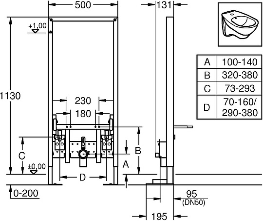 Grohe Rapid SL Инсталляция для биде 113h см с комплектом креплений 38581001