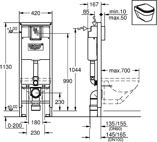 Grohe Rapid SL Инсталляция для унитаза 113h см с креплением 38713001