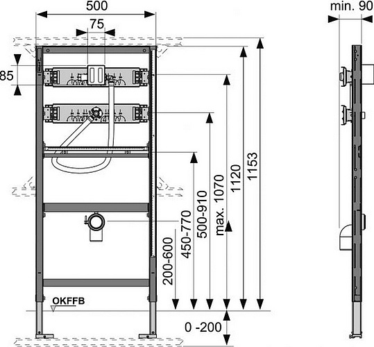 Tece Profil Инсталляция для писсуара h112 см, с клапаном U 1, без крепления 9320008