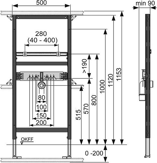 Tece Profil Инсталляция для раковины h112 см, без крепления 9310000