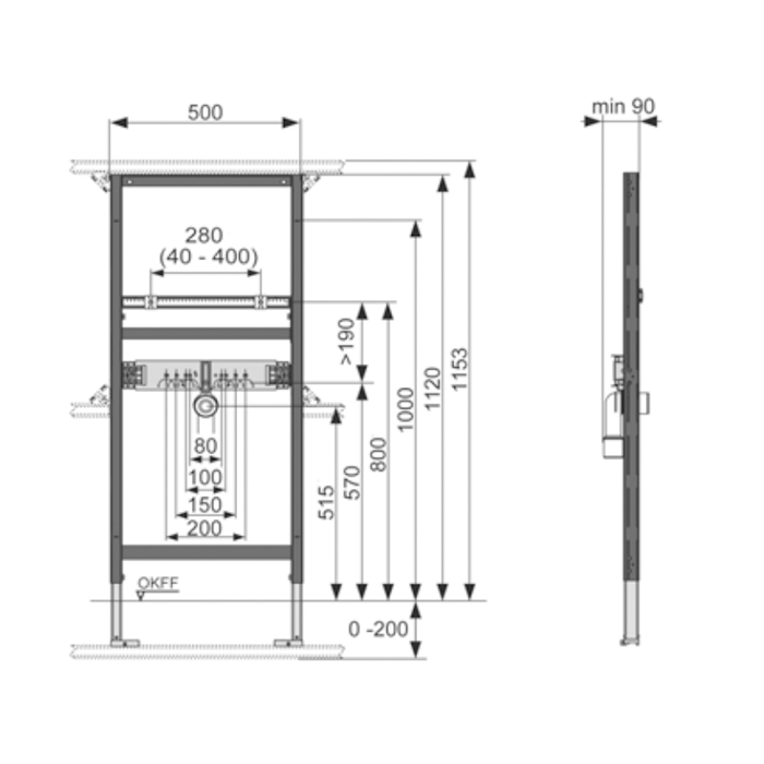 Tece Profil Инсталляция для раковины h112 см, без крепления 9310000