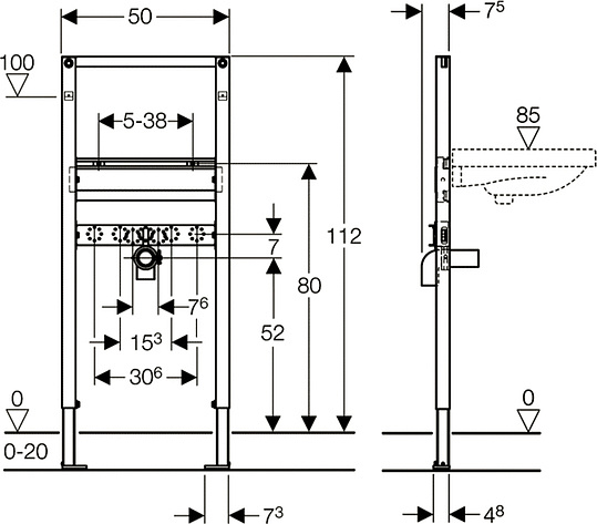 Geberit Duofix Инсталляция для раковины 98h см, без крепления 111.490.00.1