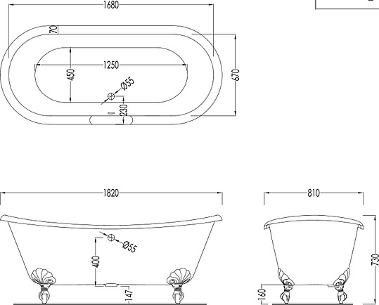 Чугунная ванна Devon&Devon Admiral ножки золото 2MRADMIRALOTDD