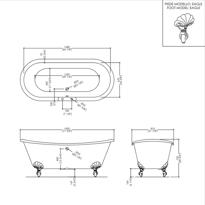 Devon&Devon Admiral Ванна чугунная, 182х81хh73 см, цвет белый 2MRADMIRALFCRDD