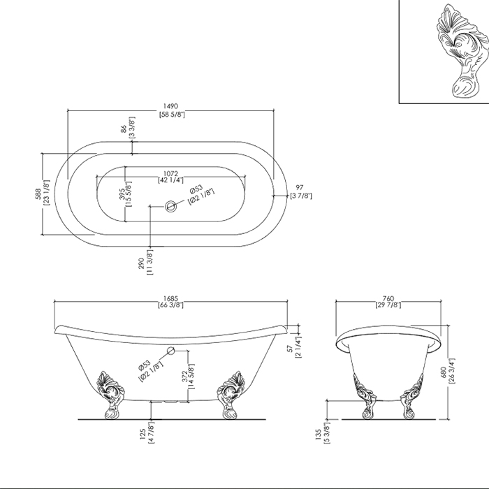 Devon&Devon Cherie copper effect Ванна чугунная,168,5х76хh68 см, 2MRCHERIEVARFL