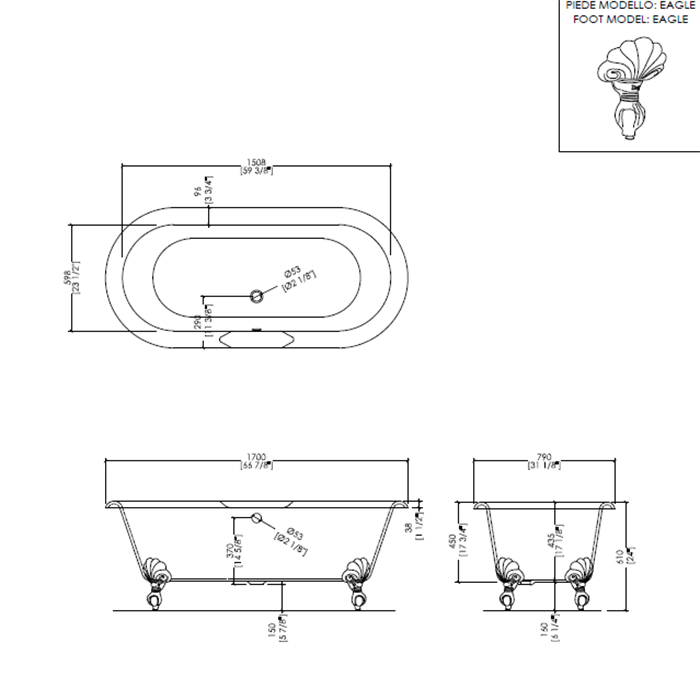Devon&Devon Draycott Ванна чугунная, 170х79хh61 см, цвет белый 2MRDRAYCRDD