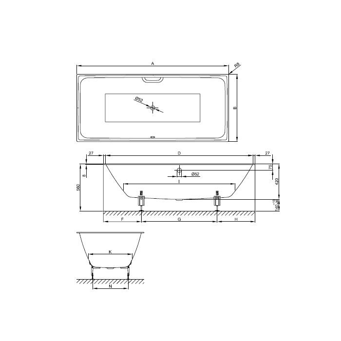 Bette Loft Ванна стальная встраиваемая 170x80 см, с шумоизоляцией, цвет: белый 3171-000