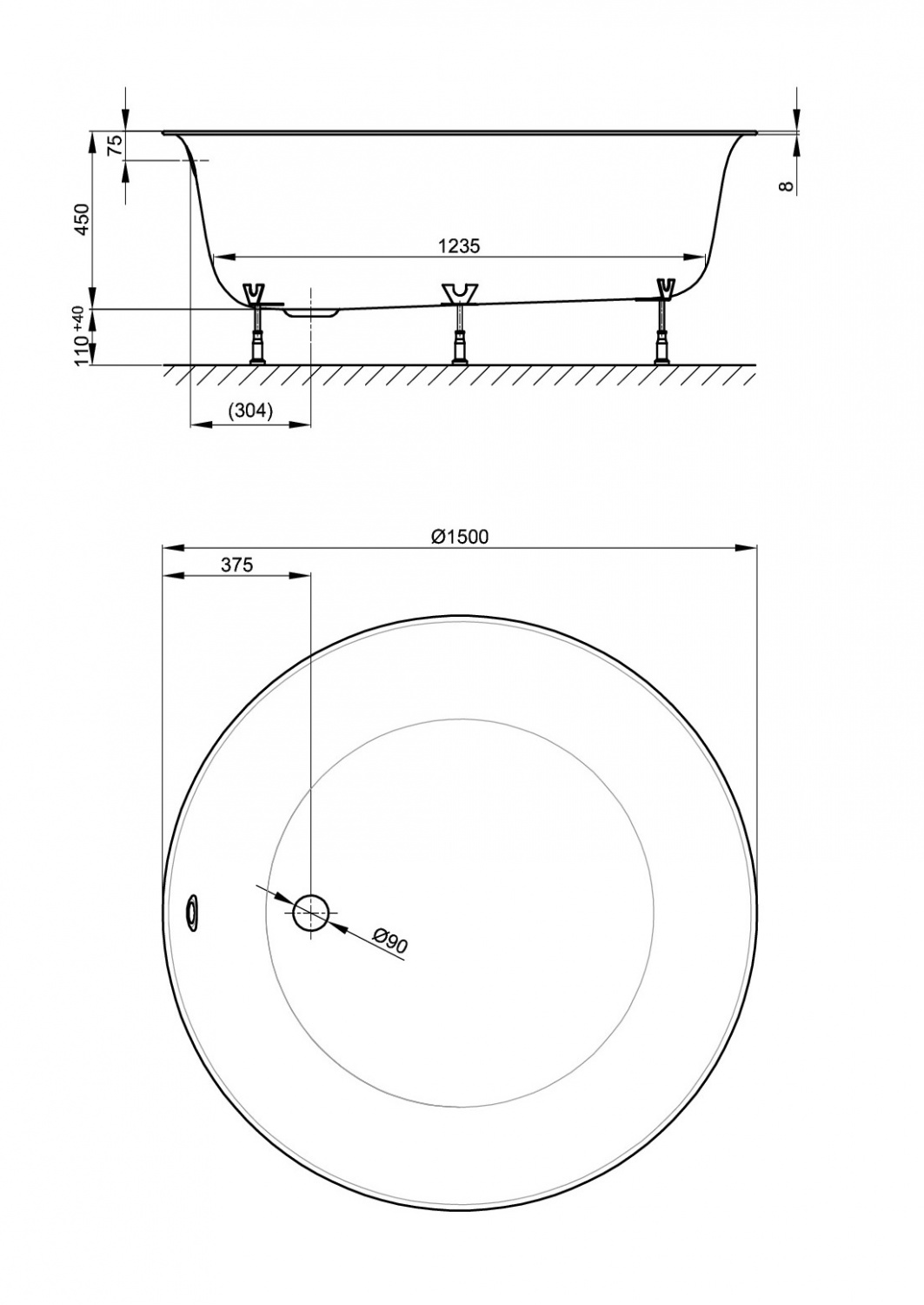 Bette Pond Ванна стальная встраиваемая d150x45h см, с шумоизоляцией, цвет: белый 6045-000