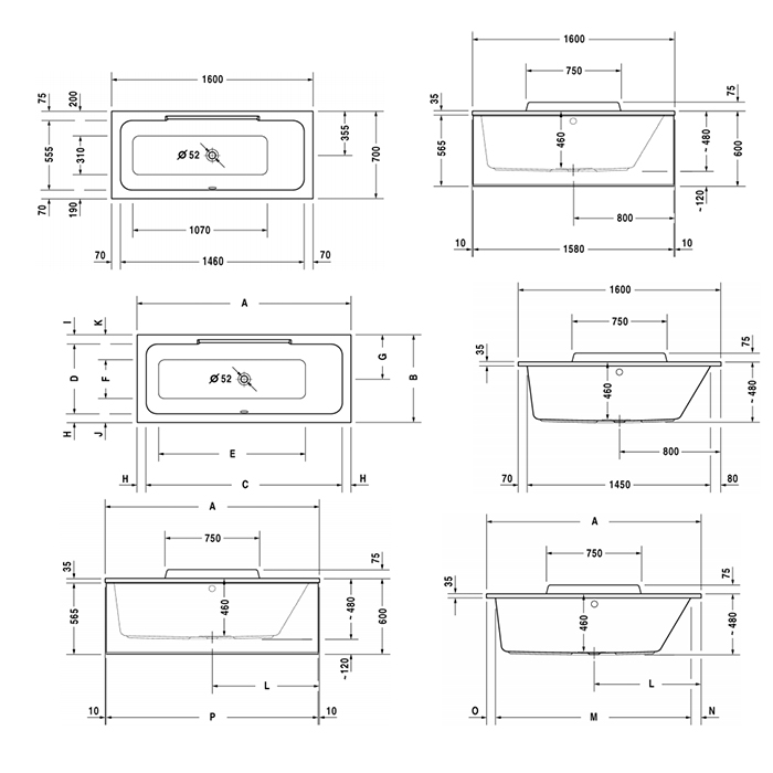 Duravit DuraStyle Ванна 160х70 cм, прямоугольная, цвет белый 700293000000000
