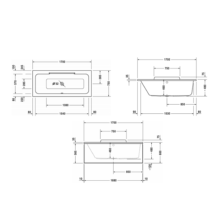 Duravit DuraStyle Ванна 170х75 см, прямоугольная, цвет белый 700296000000000