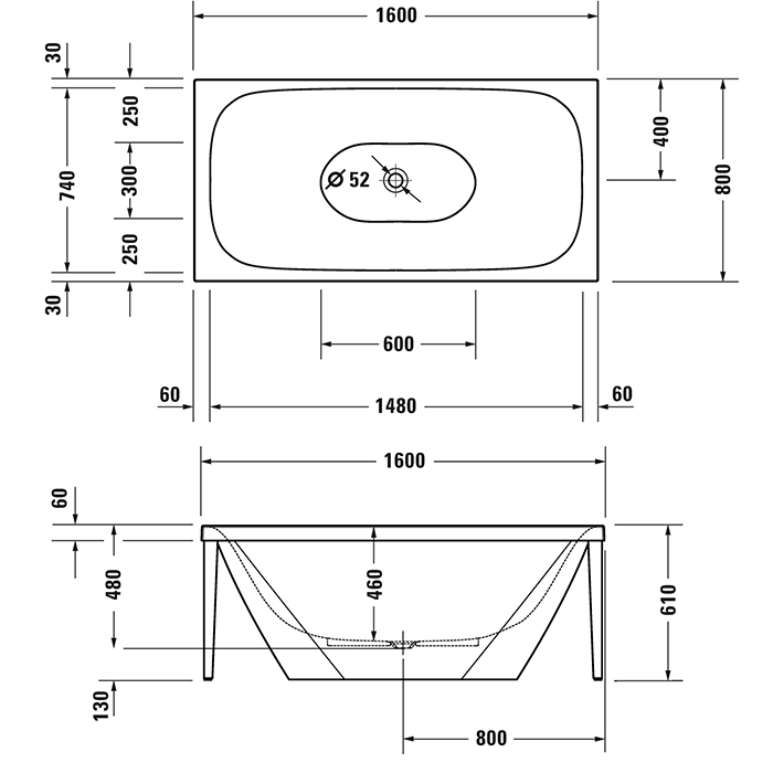 Duravit XViu Ванна отдельностоящая 160х80 см, цвет champagne matt 700444000B10000