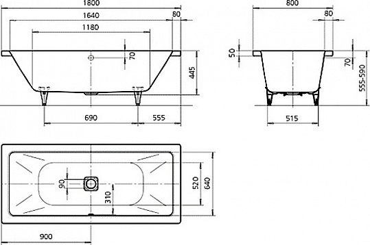 Стальная ванна Kaldewei Avantgarde Conoduo 733 с покрытием Easy-Clean 235100013001