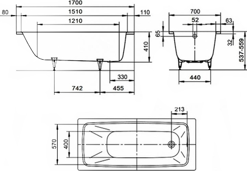 Стальная ванна Kaldewei Cayono 749 274900010001