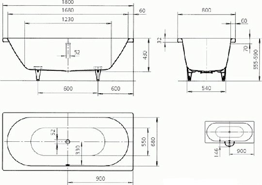 Kaldewei Classic Duo 110 Стальная ванна с покрытием Easy-Clean 291000013001