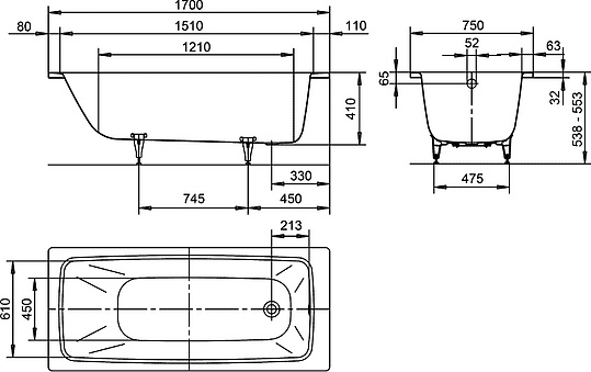 Kaldewei Cayono 750 Ванна из стали , размер 170x75 см, цвет: белый 275000010001
