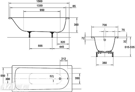 Стальная ванна Kaldewei Eurowa 310 119612030001