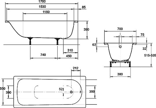 Kaldewei Eurowa 312 Стальная ванна 170х70, цвет: белый 119812030001