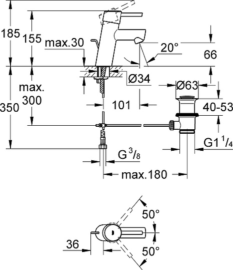 Grohe Concetto Смеситель для раковины, с д/к, длина излива 10,1 см, цвет: хром 32204001