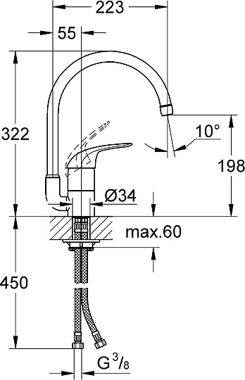 Grohe Euroeco Смеситель для кухни, с поворотным изливом, цвет: хром 32752000