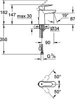 Grohe BauEdge Смеситель для раковины, с цепочкой, цвет: хром 23329000