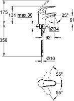 Grohe Euroeco Смеситель для раковины поворотный, без донного клапана, дл. излива 9,2 см, цвет: хром 32734000