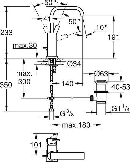 Grohe Allure Смеситель для раковины высокий, с д/к, высота излива 19,1 см, цвет: хром 32146000