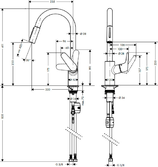 Hansgrohe Focus M41 Смеситель для кухонной мойки 240 с выдвижным изливом, цвет: хром 31815000