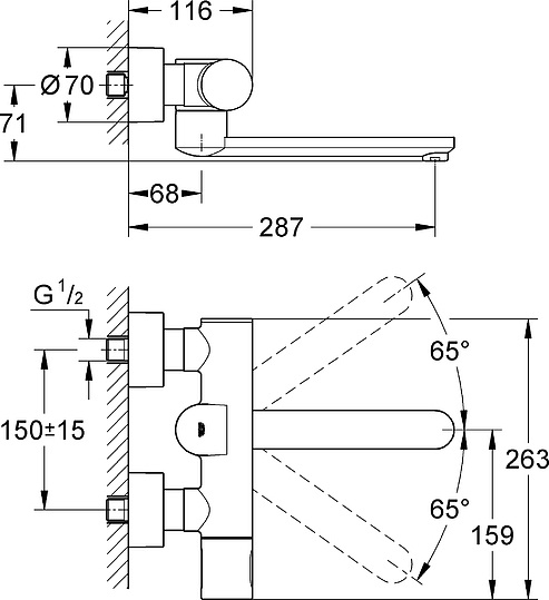 Grohe Eurosmart Cosmopolitan E Термостатический смеситель для ванны, дл. излива 28,7 см, цвет: хром 36332000