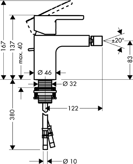 Hansgrohe Metris S Смеситель для биде, однорычажный, на 1 отв., с донным клапаном, цвет: хром 31261000