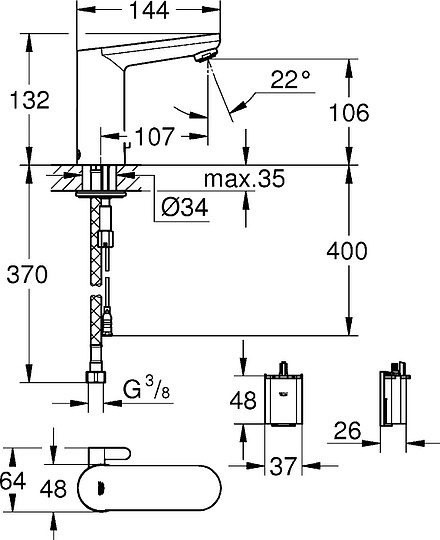 Grohe Eurosmart Cosmopolitan E Смеситель для раковины сенсорный, без д/к, цвет: хром 36327001