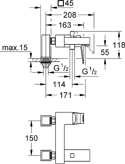 Grohe Eurocube Смеситель на борт ванны, с ручным душем, 2 отверстия, цвет: хром 23143000