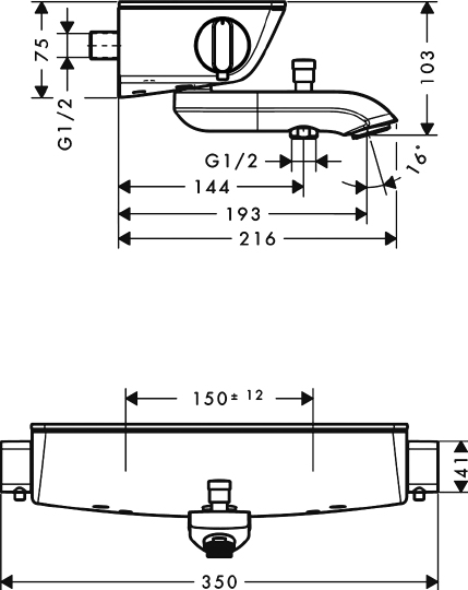 Hansgrohe Ecostat Select Термостат для ванны, излив 19,3 см, цвет: хром/белый 13141400