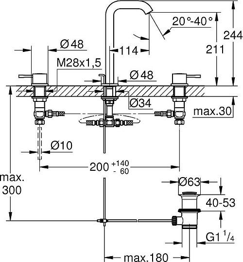 Grohe Essence New Смеситель для раковины высокий вентильный, с д/к, выс. излива 21,1 см, цвет: хром 20299001