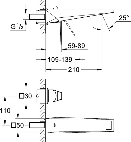 Grohe Allure Brilliant Смеситель для раковины, встраиваемый, длина излива 21 см, цвет: хром 19783000