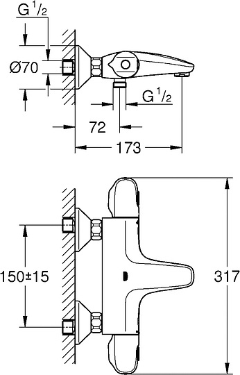 Grohe Grohtherm 1000 New Термостатический смеситель для ванны, цвет: хром 34155003
