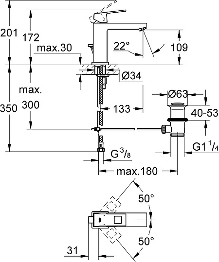 Grohe Eurocube Смеситель для раковины, с д/к, цвет: хром 23445000