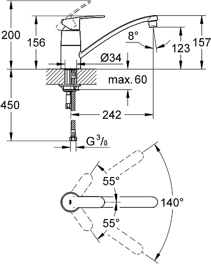 Grohe Eurostyle Cosmopolitan Смеситель для кухни, с поворотным изливом, цвет: хром 33977002