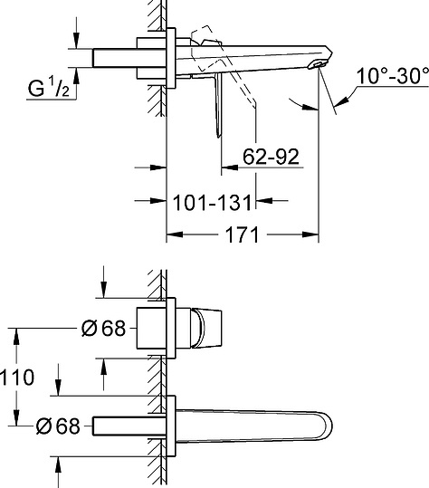 Grohe Eurodisc Cosmopolitan Смеситель для раковины встраиваемый, длина излива 17,1 см, цвет: хром 19573002