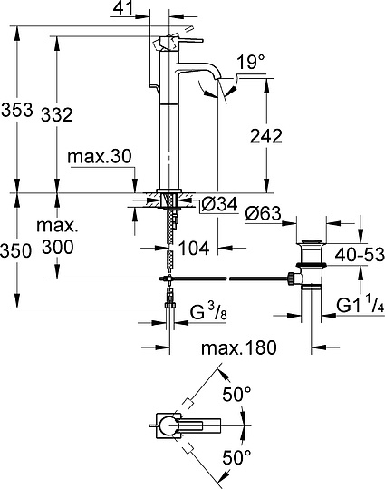 Grohe Allure Смеситель для раковины высокий, с д/к, высота излива 24,2 см, цвет: хром 32760000