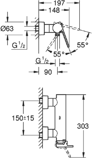 Grohe Plus Смеситель для душа накладной, с выходом для шланга, цвет: хром 33577003