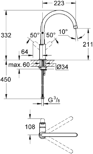 Grohe StartEdge Смеситель для кухни, литой рычаг, цвет: хром 31369000