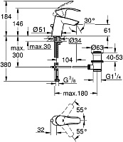 Grohe Eurosmart New Смеситель для раковины, с д/к, длина излива 10,4 см, цвет: хром 23788002