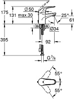 Grohe Euroeco Смеситель для раковины поворотный, без донного клапана, дл. излива 9,2 см, цвет: хром 32881000