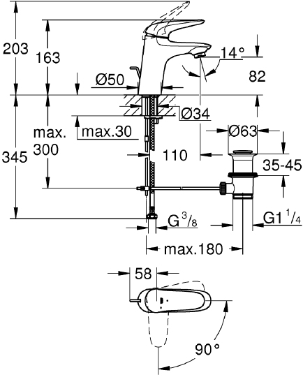 Grohe Eurostyle Смеситель для раковины, с д/к, длина излива 11 см, цвет: белая луна 23709LS3