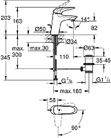 Grohe Eurostyle Смеситель для раковины, с д/к, длина излива 11 см, цвет: белая луна 23709LS3
