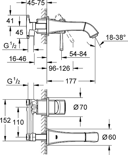Grohe Grandera Смеситель для раковины встраиваемый, длина излива 17,7 см, цвет: хром/золото 19929IG0