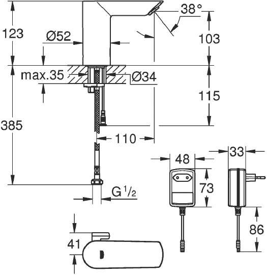Grohe Bau Cosmopolitan E Смеситель для раковины сенсорный, цвет: хром 36453000