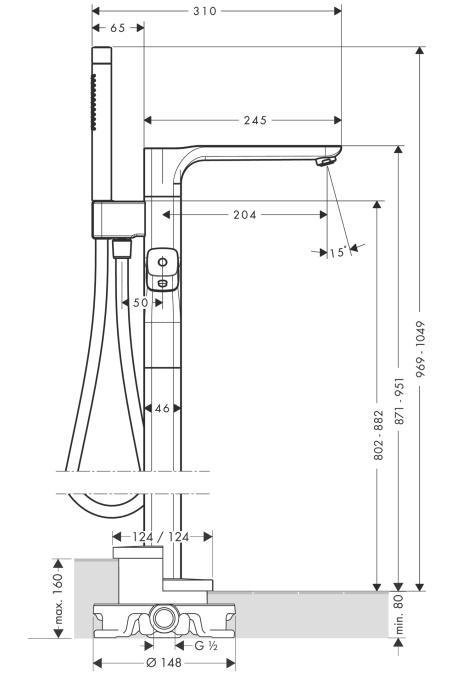 Axor Urquiola Термостат для ванны, напольный, двухвентильный, с ручным душем "палочка", цвет: хром 11422000