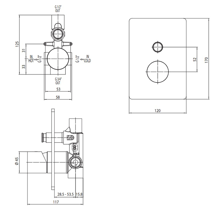 Bossini Liberty Смеситель для душа, встраиваемый, цвет: antique brass, bronze Z00066.022
