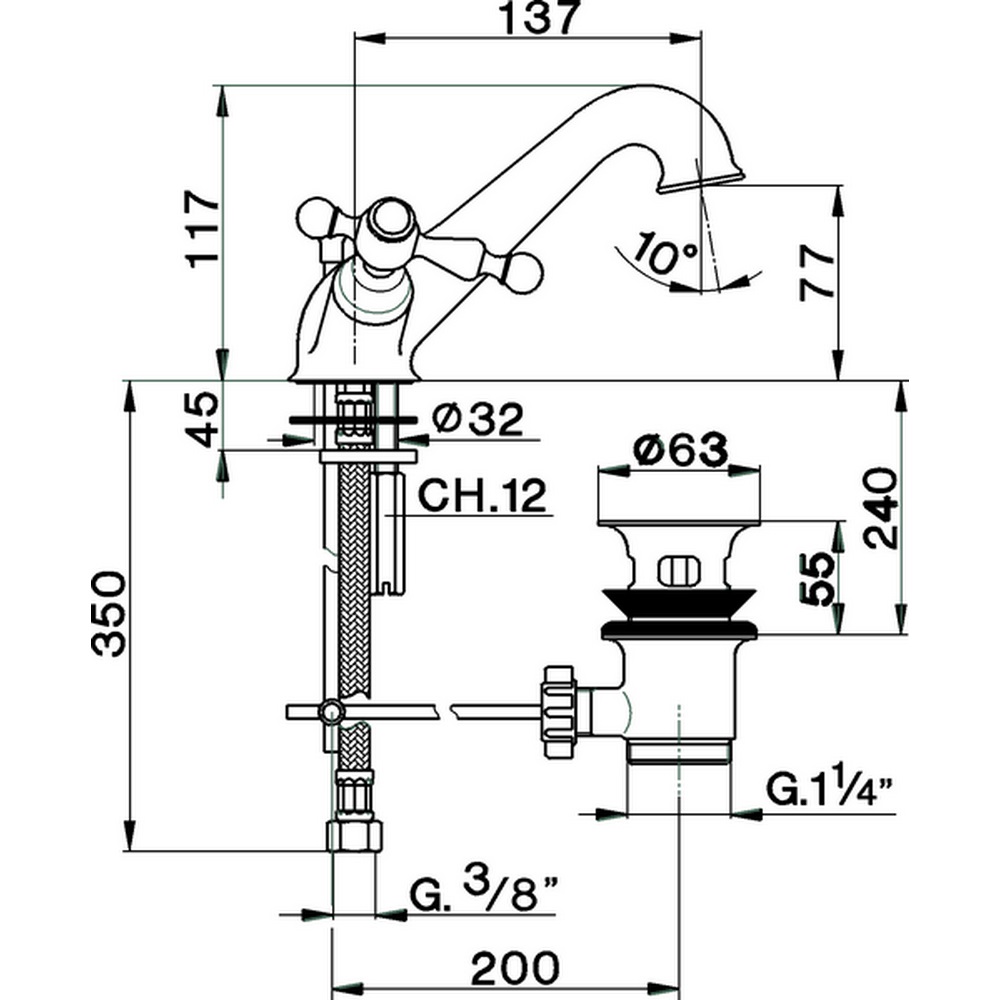 Cisal Arcana America Смеситель для раковины, с донным клапаном, длина излива 13,7 см, цвет: chrome AA00051021